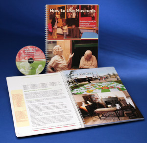 Photo shows copies of the "How to Use Museums" book, both the front cover and an open spread are visible, plus the audio CD that came with the book.