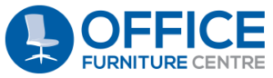 This new Office Furniture Centre logo is the 2-liner version where “Office” appears large and blue in the line above “Furniture Centre”. Logo is a mid-blue circle with an image of a pale blue office chair and bold text reading “Office Furniture Centre” to the right.