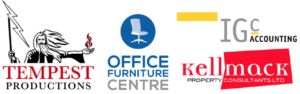 Four Band Identities created by Adamson Design: Tempest Productions, Office Furniture Centre, IGC Accounting and Kellmack Property.